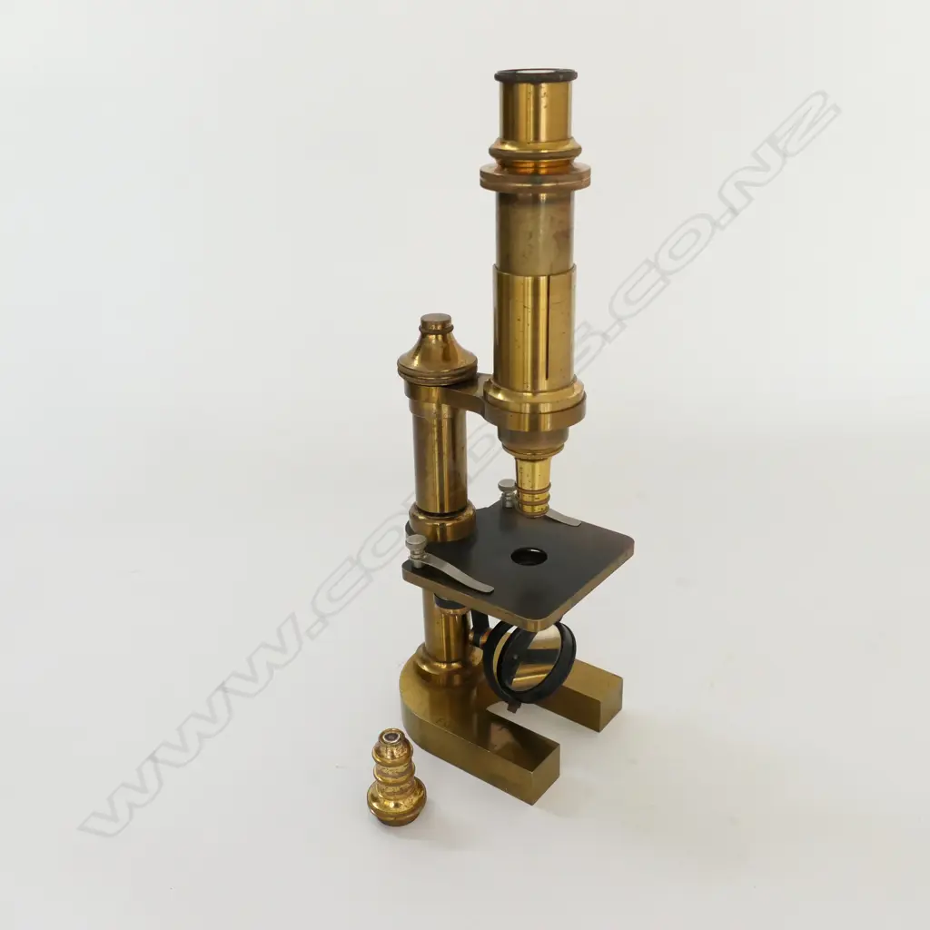 LATE 19thC ITALIAN BRASS MICROSCOPE by F. KORISTKA, MILAN, IN MAHOG BOX Image 1++